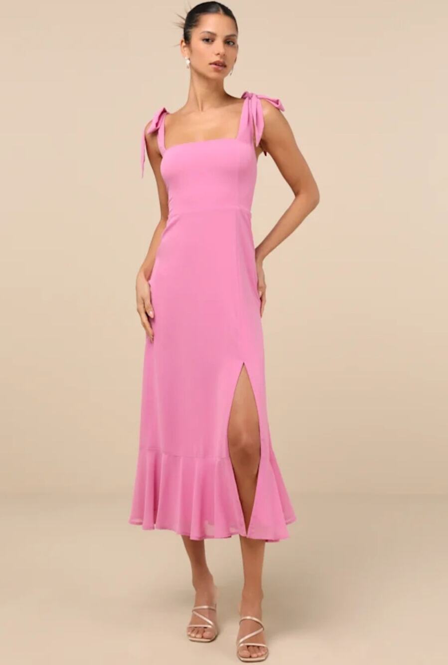 Lulus Summer Invite Pink Tie-Strap Tiered Midi Dress Women's Medium M NWT